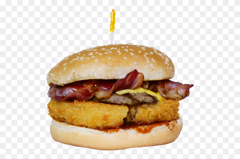 519x496 Bbq Onion Ring Bacon Burger With Cheese Triangle Drive Fast Food, Food Descargar Hd Png
