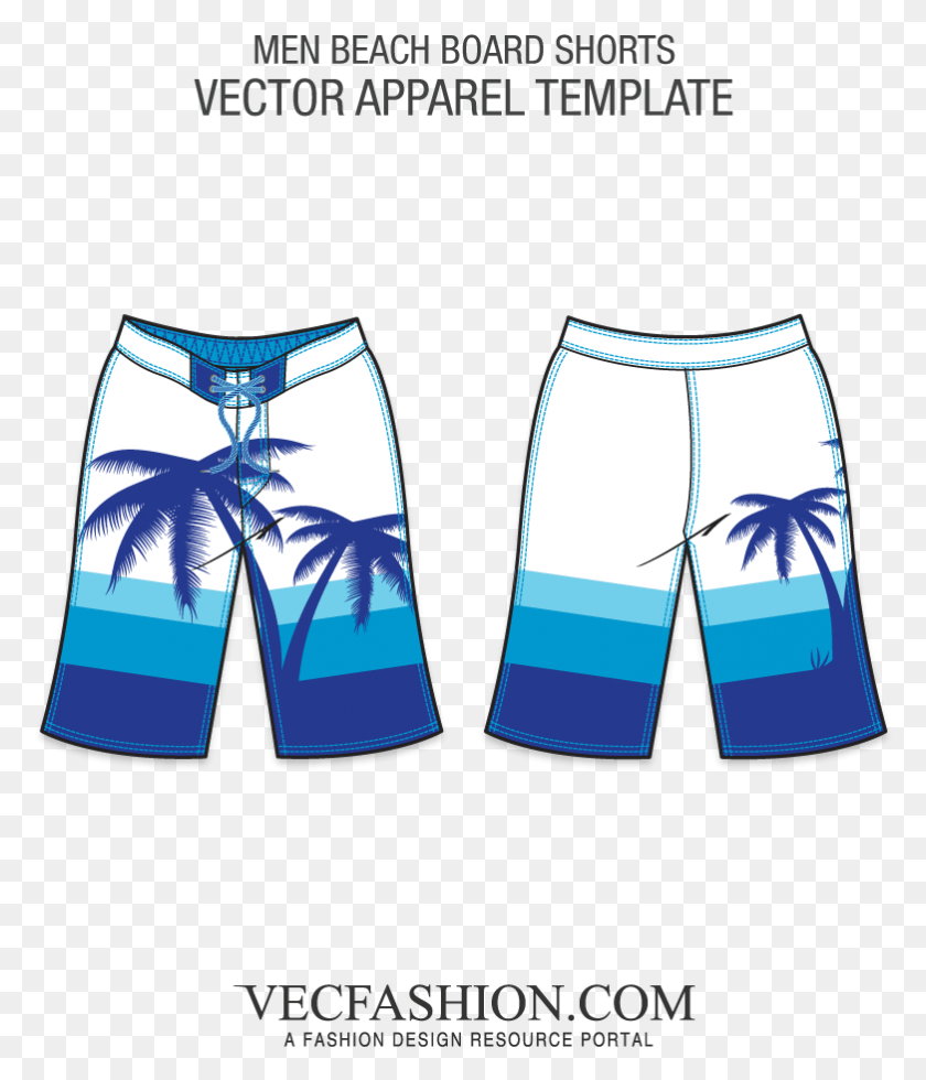 782x923 Beach Board Shorts Vector Template Mens Beach Shorts Vector, Clothing, Apparel, Pants HD PNG Download