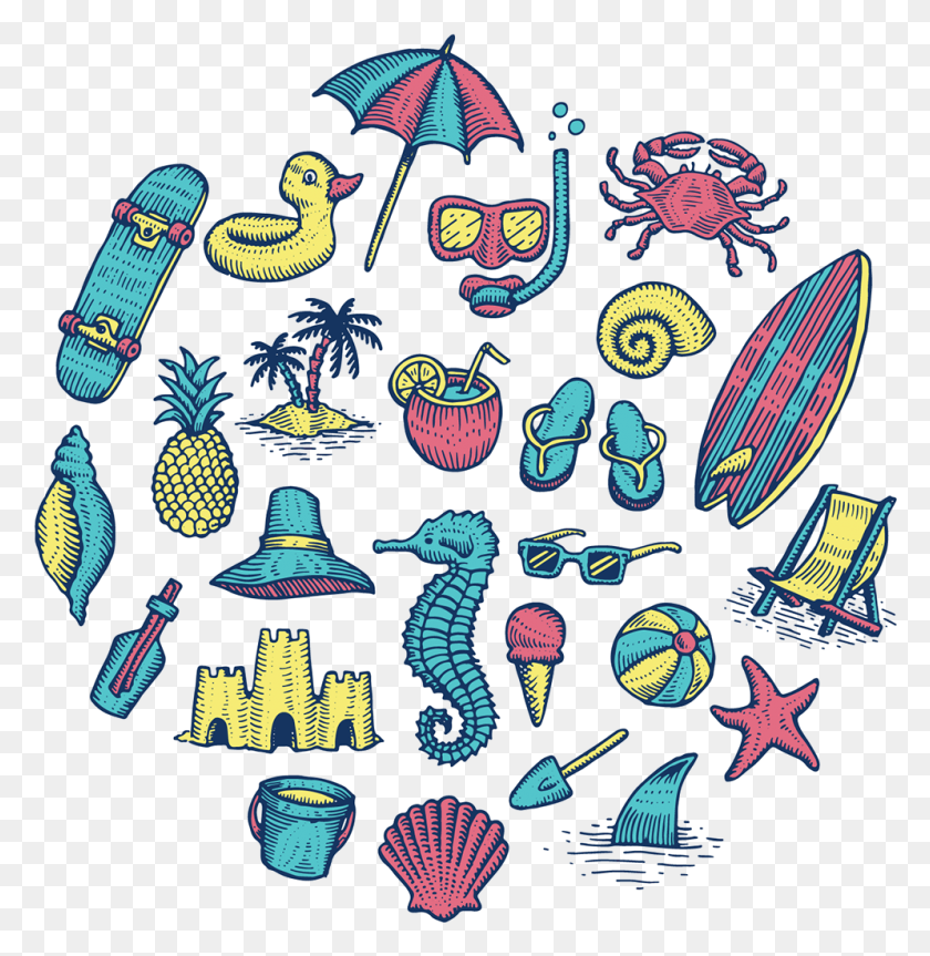 995x1025 Beach Icon Beach Collage Drawing, Symbol, Graphics HD PNG Download