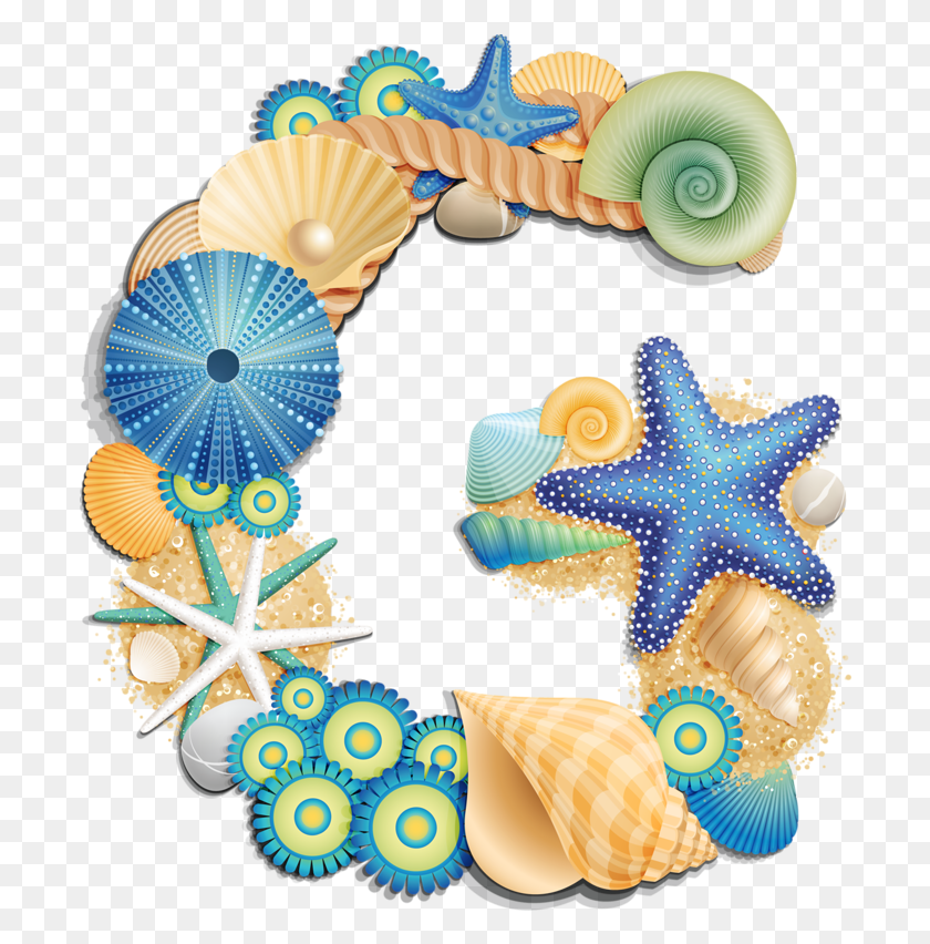 698x792 Beach Shells Letra Decorada Con Conchitas De Mar, Sea Life, Animal, Invertebrate Hd Png