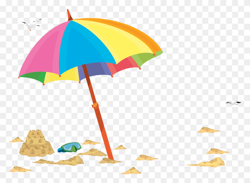 1350x964 Beach Umbrella Illustration Umbrella, Bird, Animal, Canopy HD PNG Download