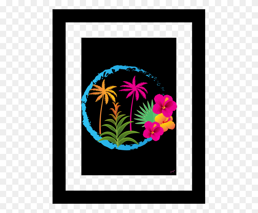 497x632 Beach Wall Art Framed Orange Amp Bright Pink Palm Trees Rainbow Hearts Background, Graphics, Floral Design HD PNG Download