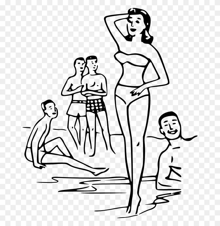 670x800 Beach With People Drawing Drawing People At The Beach, Gray, World Of Warcraft HD PNG Download