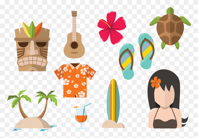 2440x1648 Beaches Icon Beach Vacation Elements Aloha Vector Free, Clothing, Apparel, Guitar HD PNG Download