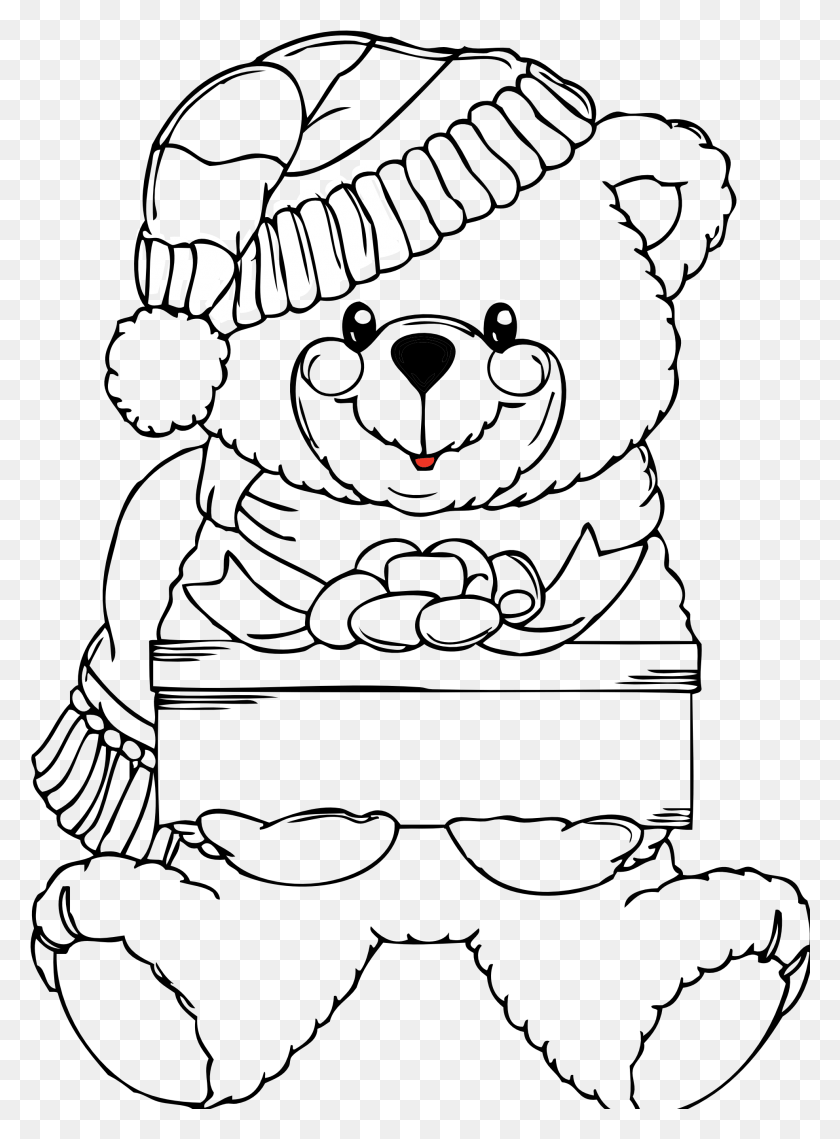 1971x2729 Bear Black And White Black Bear Clipart Black And White Christmas Teddy Bear Coloring Page, Outdoors, Hand, Text HD PNG Download