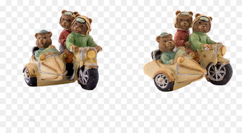 847x435 Bear Motorcycle Drive Sidecar Ceramic Oso En Motocicleta, Toy, Figurine, Doll HD PNG Download