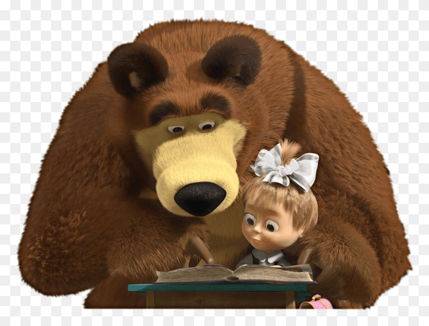 1166x866 Bear Reading To Masha Masha And The Bear Study, Giant Panda, Wildlife, Mammal HD PNG Download