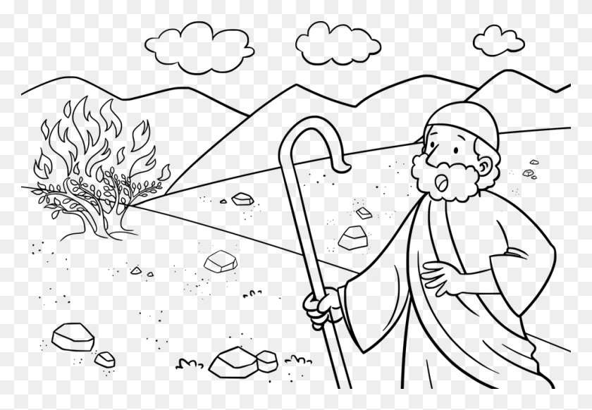 960x643 Beard Bible Clouds Comic Moses And Burning Bush Coloring Page, Gray, World Of Warcraft HD PNG Download