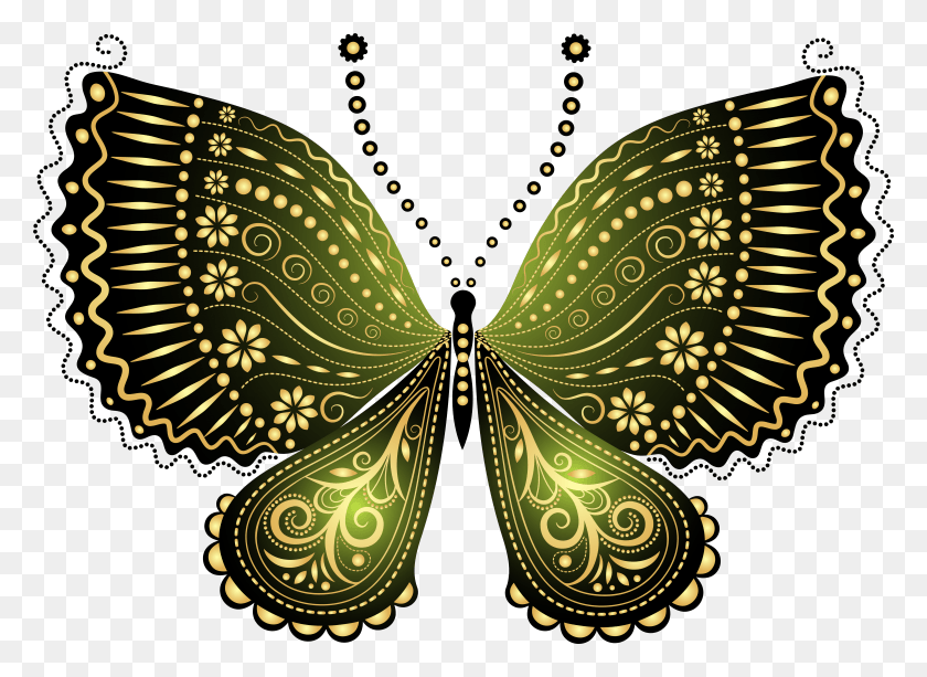 6181x4386 Png Красивая Зеленая Декоративная Бабочка Красивые Изображения Бабочки, Узор, Орнамент, Фрактал Png Скачать