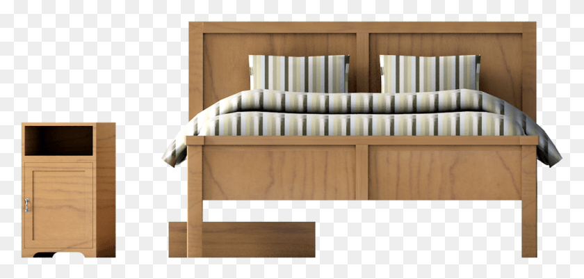 1000x438 Bed Top View Double Bed Front View, Furniture, Crib, Wood HD PNG Download