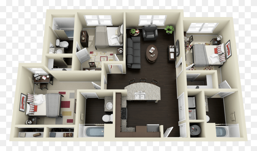3737x2090 Bedroom Apartment Near Campus District On HD PNG Download