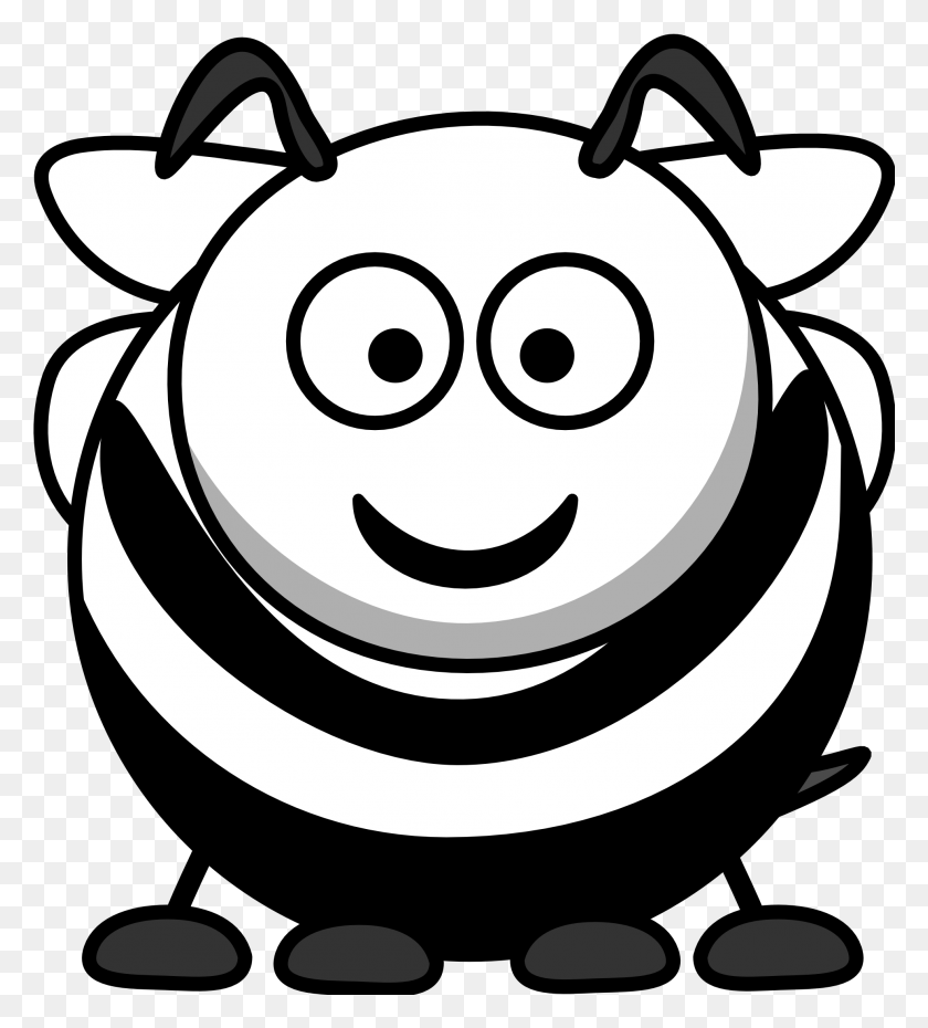 1969x2198 Bee Clipart Black And White Cartoon Clip Art Bee, Stencil, Pig, Mammal HD PNG Download
