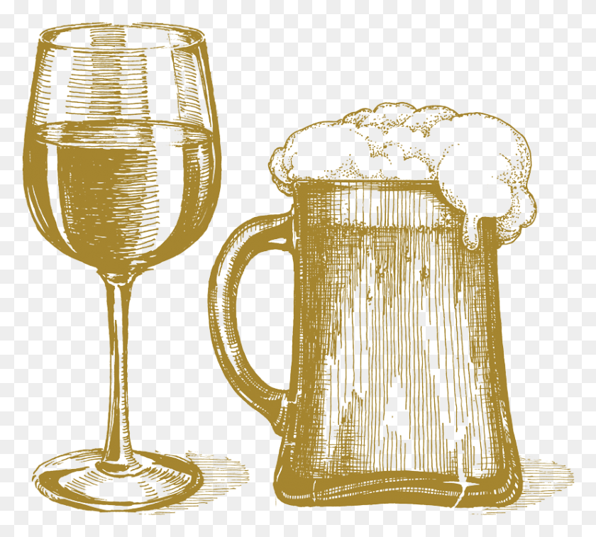 827x740 Beer And Wine Clipart Sketch Of Alcoholic Drinks, Glass, Stein, Jug HD PNG Download
