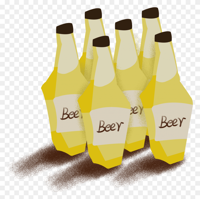 1706x1698 Beer Cartoon Yellow Wine Bottle And Psd Alcoholic Beverage, Drink, Bottle, Alcohol HD PNG Download
