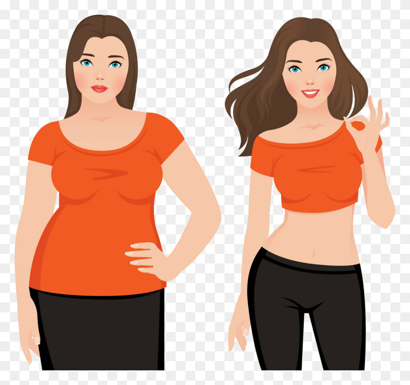 1000x935 Before And After Weight Loss Fat And Slim Woman Vector Slim Before And After, Sleeve, Clothing, Apparel HD PNG Download
