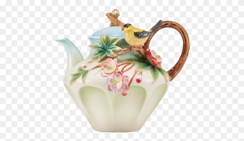 468x428 Begonia And Yellow Oriole Teapot Franz Porcelain, Pottery, Pot, Bird HD PNG Download