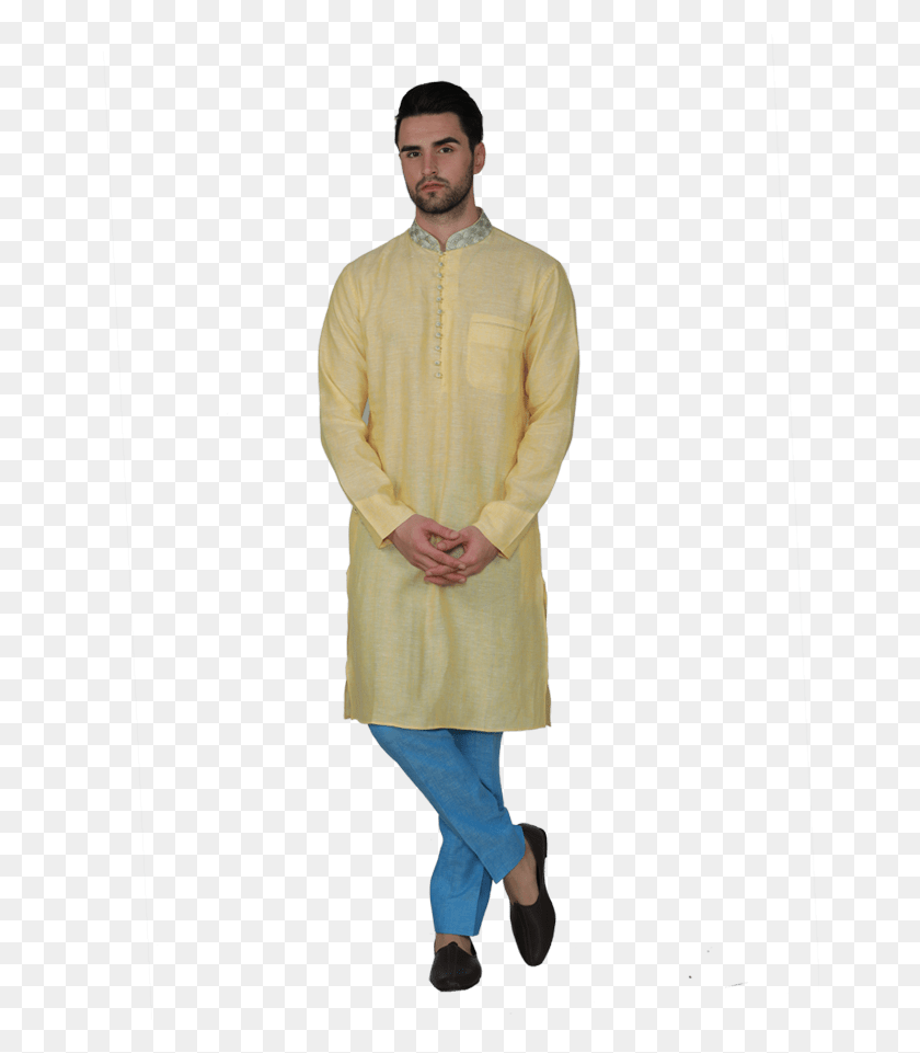 656x901 Beige Color Kurta With Sky Blue Pajama Silk, Clothing, Apparel, Person Descargar Hd Png