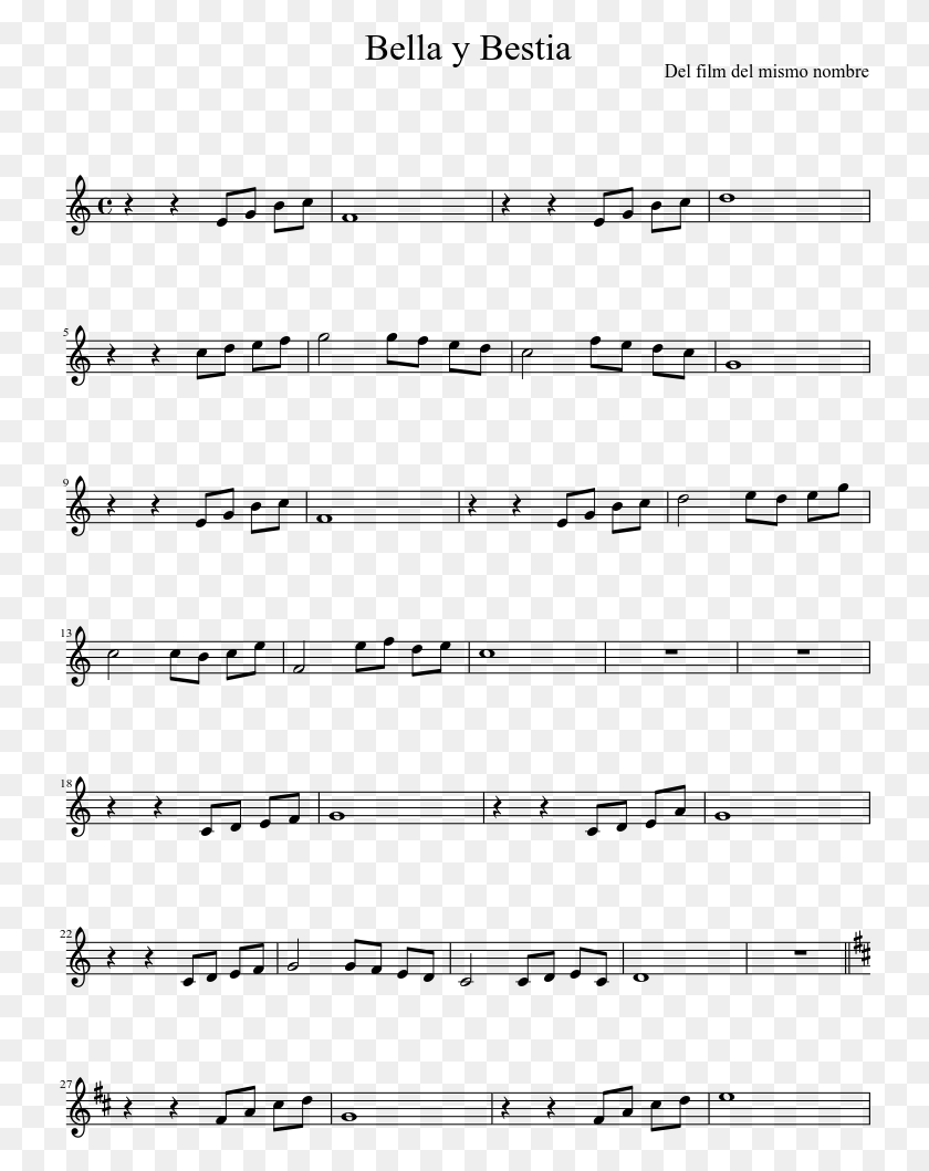 734x999 Bella Y Bestia Sheet Music Composed By Del Film Del Partitura Ave Maria Violin, Gray, World Of Warcraft HD PNG Download