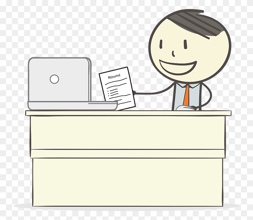 750x672 Ben The Beneficiary Sitting At Computer With A Piece Cartoon, Furniture, Desk, Table HD PNG Download