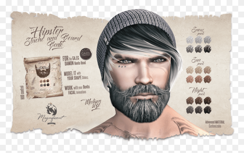 1683x1011 Bento Hipster Stache Amp Beard Beard Hud, Face, Person, Human HD PNG Download