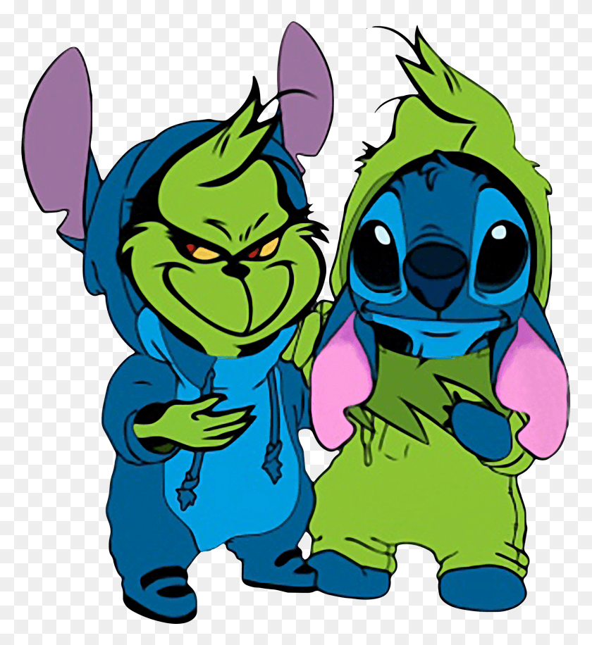 2370x2601 Best Friends Baby Grinch And Stitch Long Shirt Sweater Stitch And Grinch Sweatshirt HD PNG Download