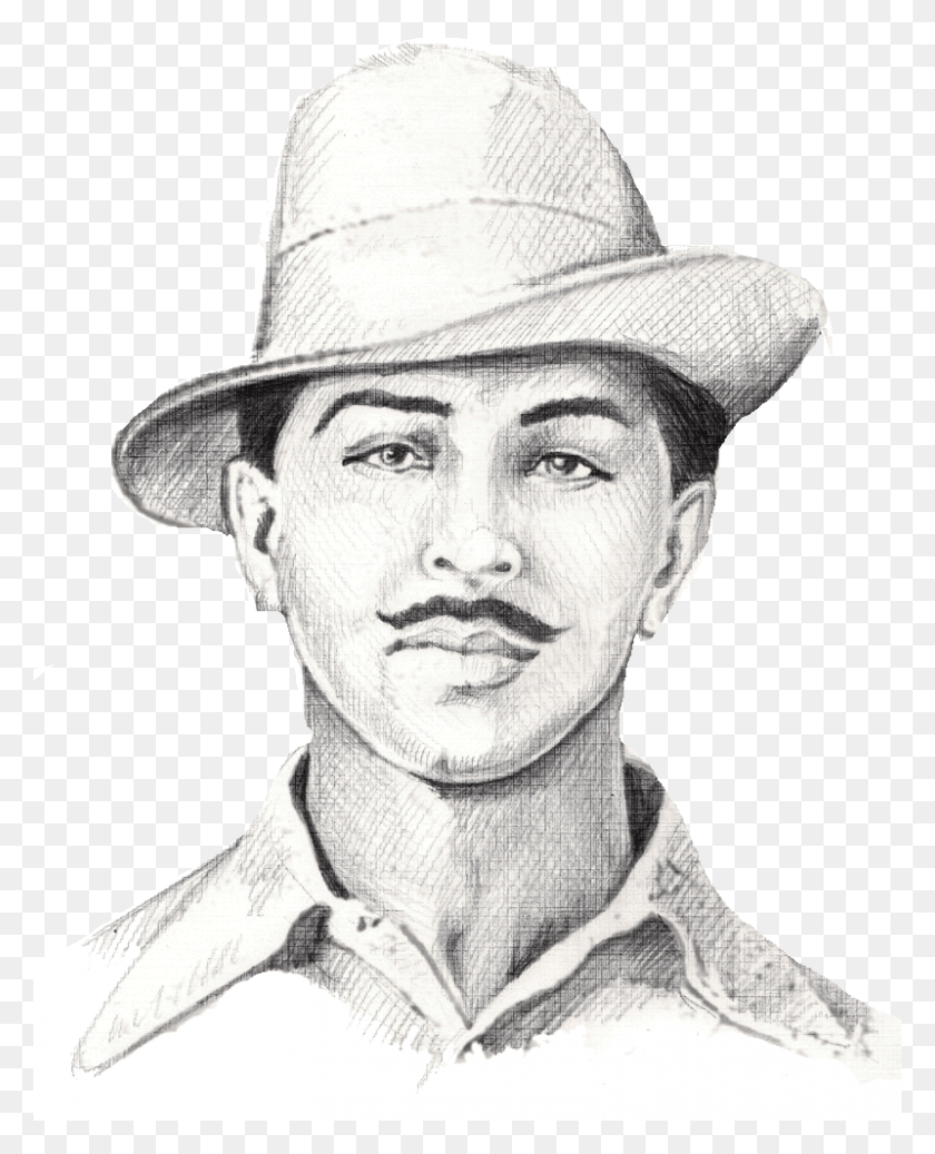800x1003 Descargar Png / Dibujo De Línea De Bhagat Singh, Sombrero, Ropa, Vestimenta Hd Png