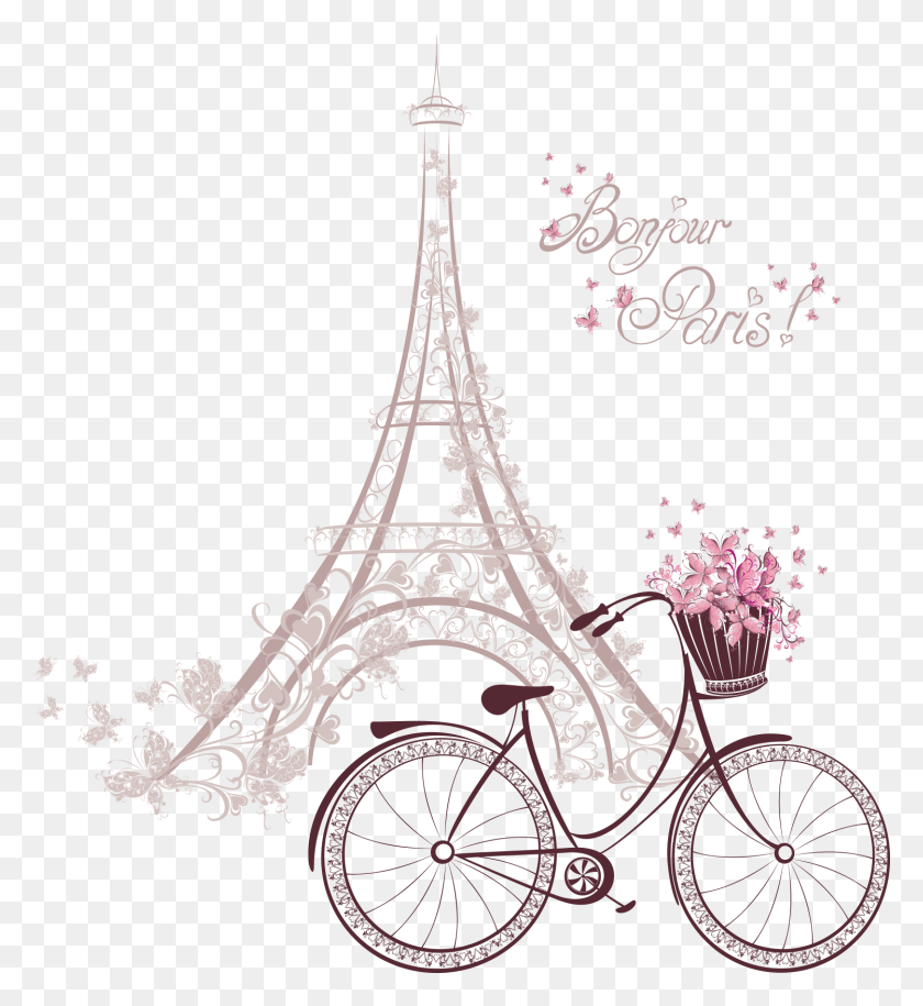 1498x1643 Bicycle Clipart Bike Paris Torre De Paris Dibujo Animado, Text, Transportation, Vehicle HD PNG Download