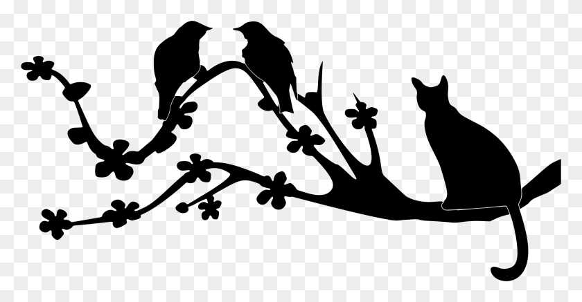2280x1104 Big Image Birds On A Branch Silhouette, Gray, World Of Warcraft HD PNG Download