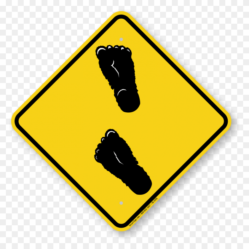 800x800 Bigfoot Symbol Caution Sign Panneau Virage, Road Sign, Stopsign HD PNG Download