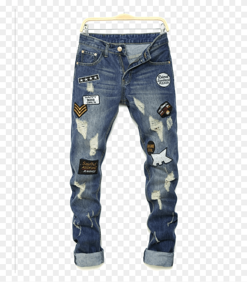 738x901 Biker Jeans Transparent Image Ripped Jeans For Men With Patches, Pants, Clothing, Apparel HD PNG Download