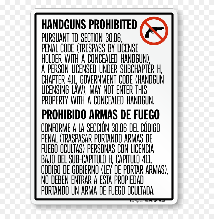 608x800 Bilingual No Concealed Carry Sign Texas Sign, Word, Text, Poster HD PNG Download