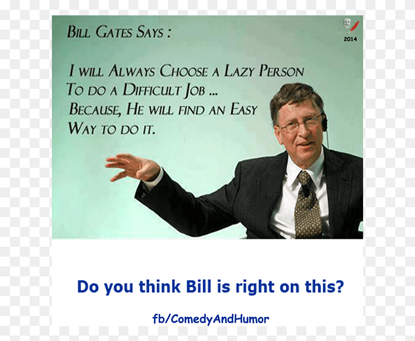 631x631 Bill Gates Says A Few Words About Lazy People New Job Meme Funny, Person, Tie, Crowd HD PNG Download