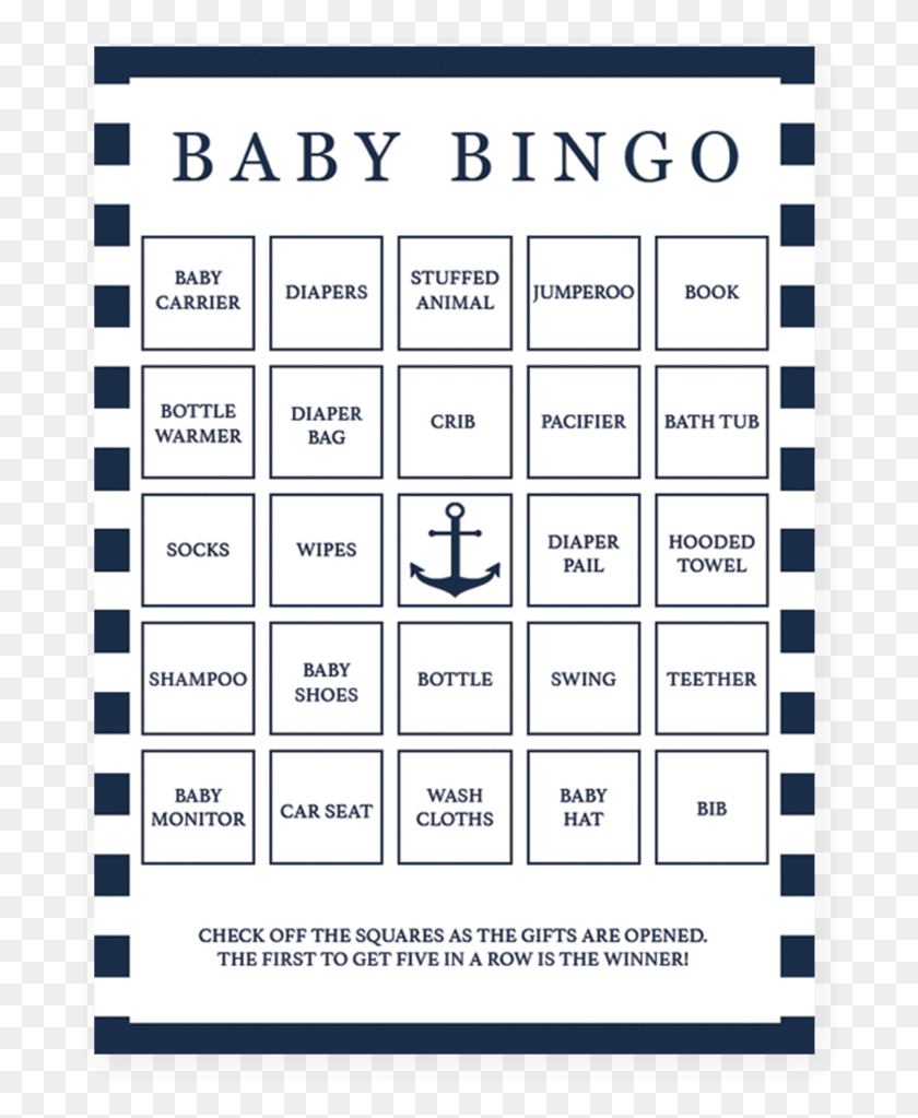 700x963 Bingo Cards Baby Shower Bingo Nautical, Text, Calendar HD PNG Download