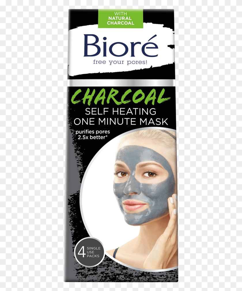400x951 Biore Charcoal Self Heating One Minute Mask, Face, Person, Human HD PNG Download