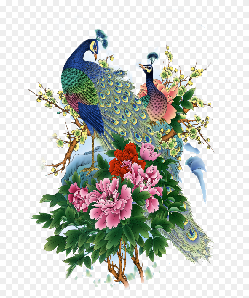 1158x1407 Bird Clipart Format Peonies Peacock Clip Art Bird And Flower, Graphics, Pattern HD PNG Download