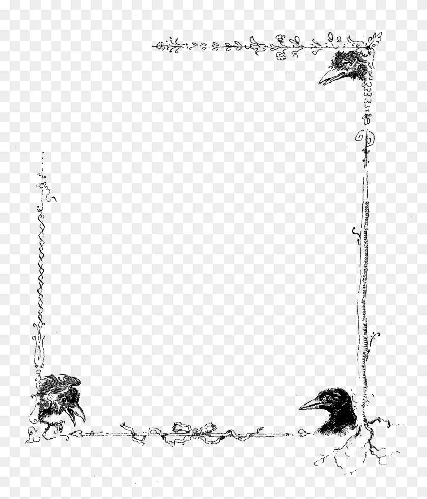 1295x1534 Bird Crow Frame Border Botanical Art Drawing, Outdoors, Nature, Text Descargar Hd Png