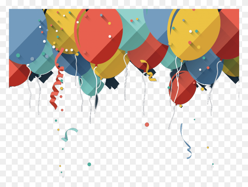 2363x1745 Birthday Cake Greeting Card Design Colored Balloons Birthday Card Flat Design, Balloon, Ball HD PNG Download