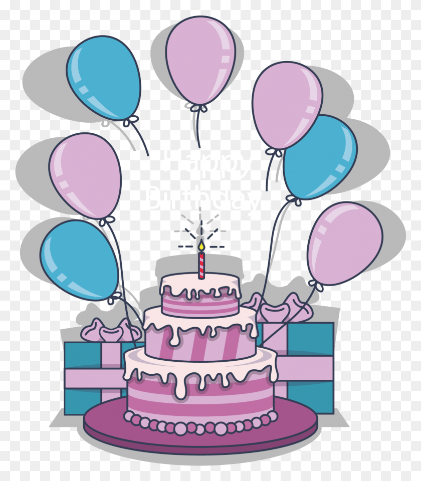 1165x1345 Birthday Cake Torte Birthday Pink Purple Image Bolo E Balao De Aniversario, Cake, Dessert, Food HD PNG Download