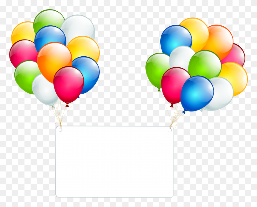 7877x6224 Birthday Card With Balloons Transparent Clip Art HD PNG Download