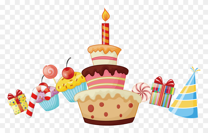 3904x2403 Birthday Cartoon And Boxes Gift Birthday Cartoon, Dessert, Food, Cake HD PNG Download
