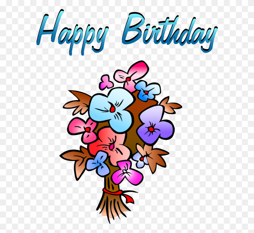 600x711 Birthday Flowers Vector Clip Art Happy Birthday To An Old Lady, Graphics, Floral Design HD PNG Download