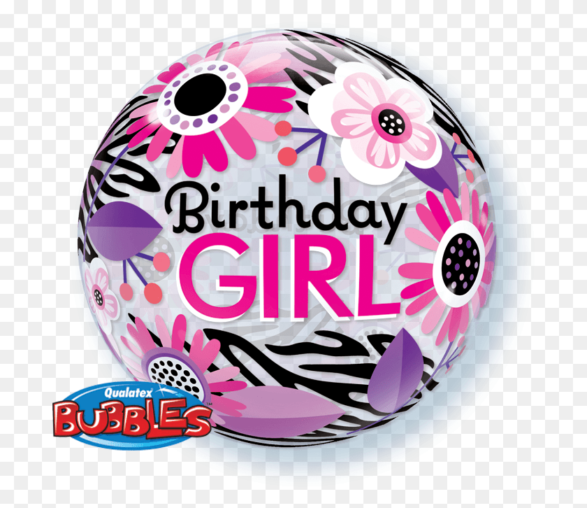 691x666 Birthday Girl Floral Zebra Stripes Birthday Girl Flower Balloon, Ball, Sphere, Purple HD PNG Download