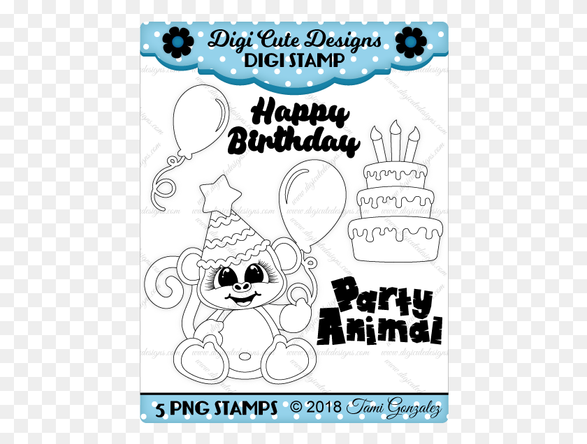 446x576 Birthday Monkey Digi Stamp Birthday Cake Candles Independence Day, Doodle HD PNG Download