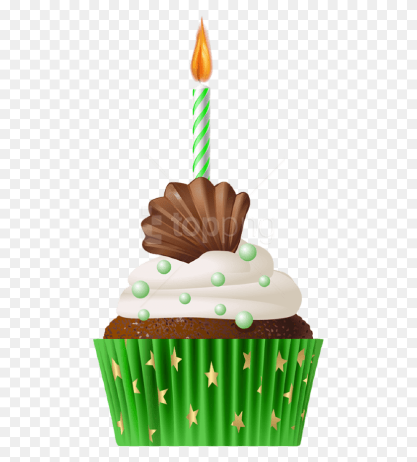 467x870 Birthday Muffin Green With Candle Transparent Happy Birthday Cupcake, Cream, Cake, Dessert HD PNG Download