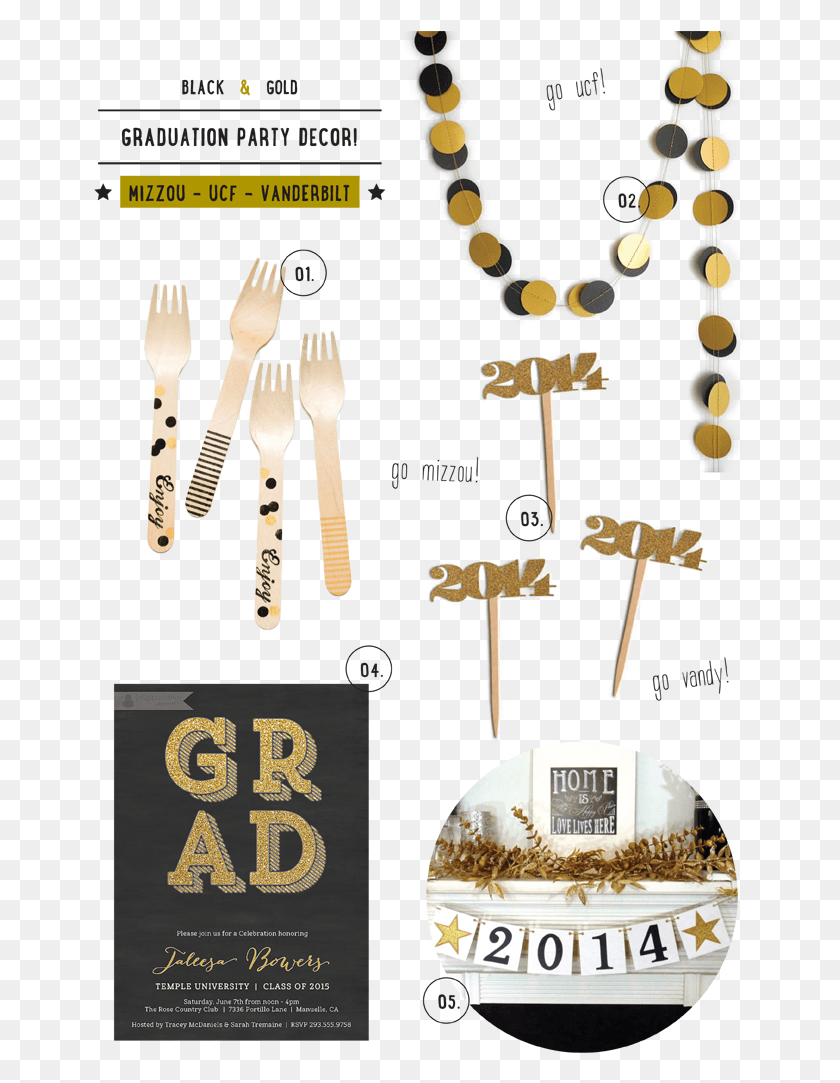653x1023 Black Amp Gold Grad Party Poster, Text, Cutlery, Fork HD PNG Download