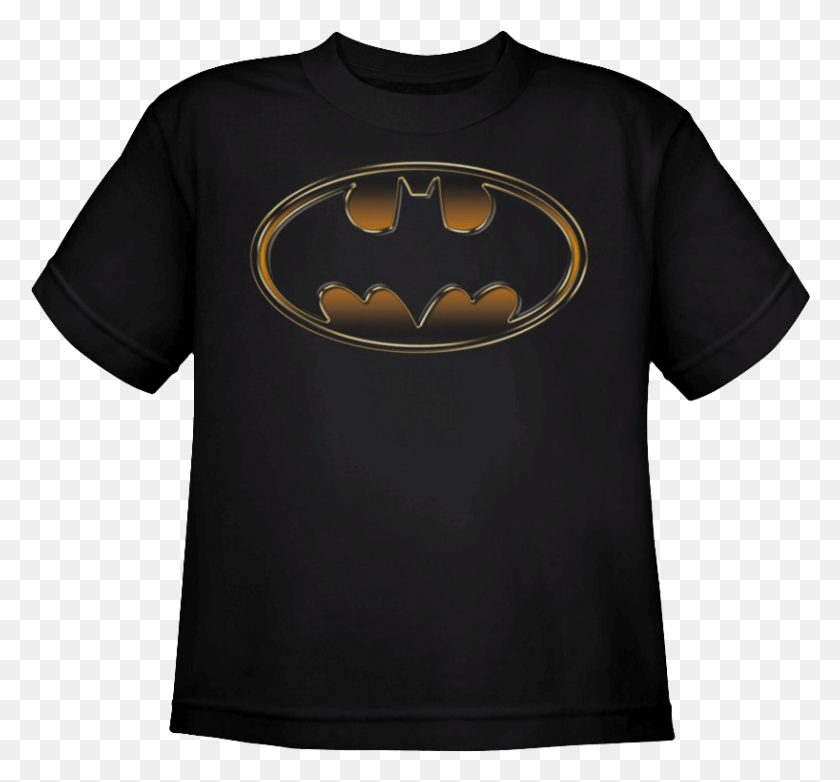 818x758 Black And Gold Kids Classic Batman Logo T Shirt Youth Batman Black Amp Gold Embossed Shield, Clothing, Apparel, Symbol HD PNG Download