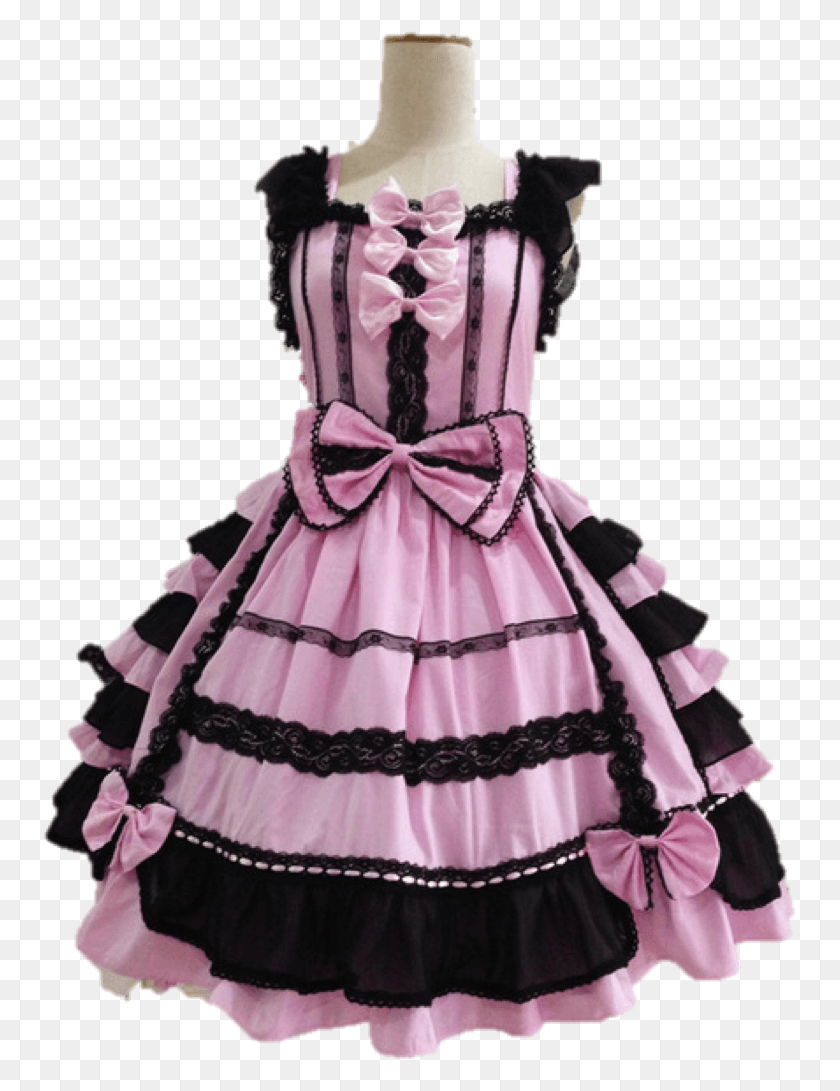753x1031 Black And Pink Chiffon Lace Lolita Dress Dress, Clothing, Evening Dress, Robe HD PNG Download