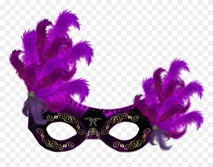 962x737 Black And Purple Carnival Mask Transparent Carnival Mask Mask Transparent, Clothing, Apparel, Feather Boa HD PNG Download
