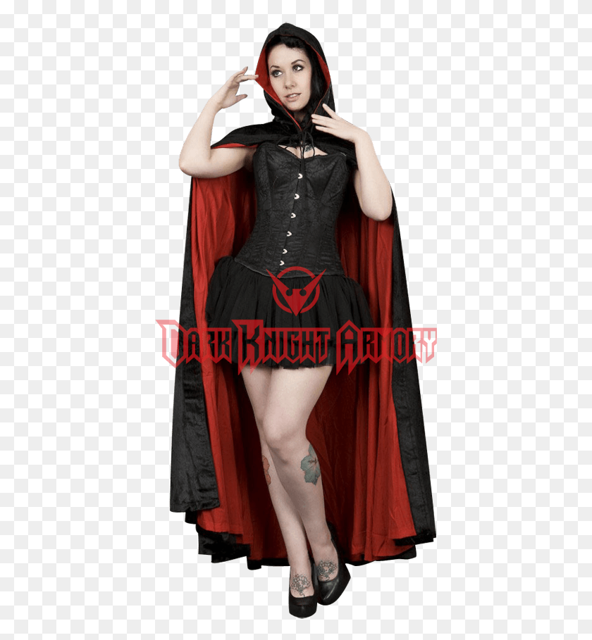 401x849 Black And Red Velvet Hooded Cape Halloween Costume, Clothing, Apparel, Person HD PNG Download