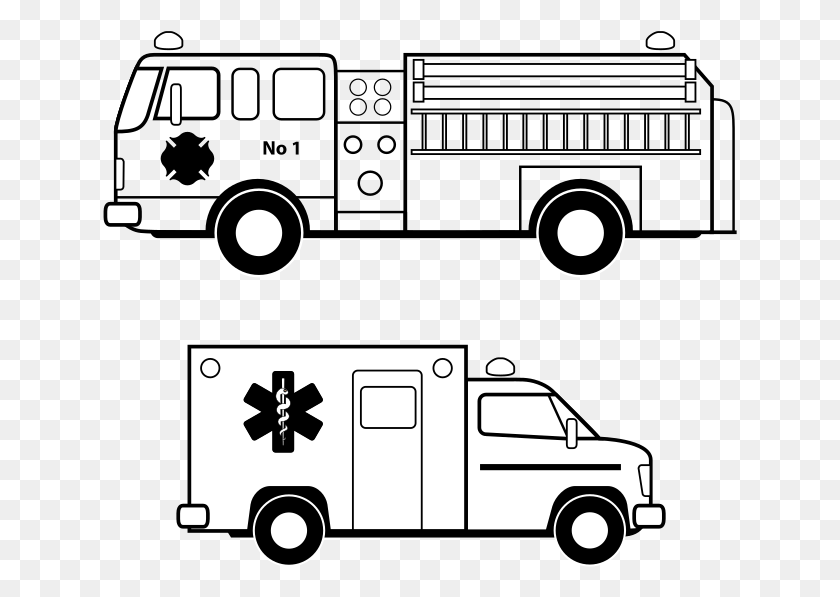 635x537 Black And White Ambulance Clipart Light Ambulance Line Art, Transportation, Vehicle, Van HD PNG Download